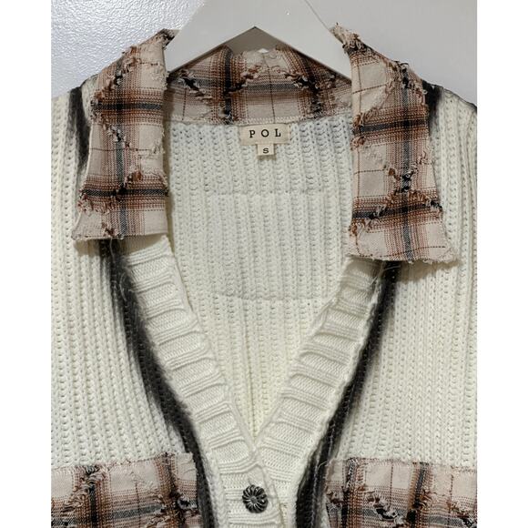 POL White and Gray Plaid Cardigan - Picture 3 of 16